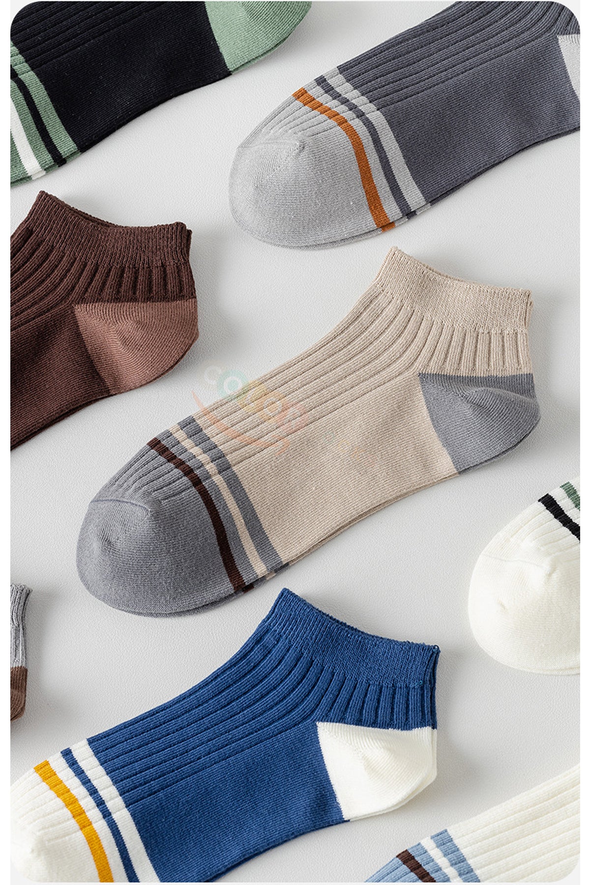Color Socks 5 Çift Kontrast Çizgili Erkek Patik Çorap (Extra Soft) Çok Renkli