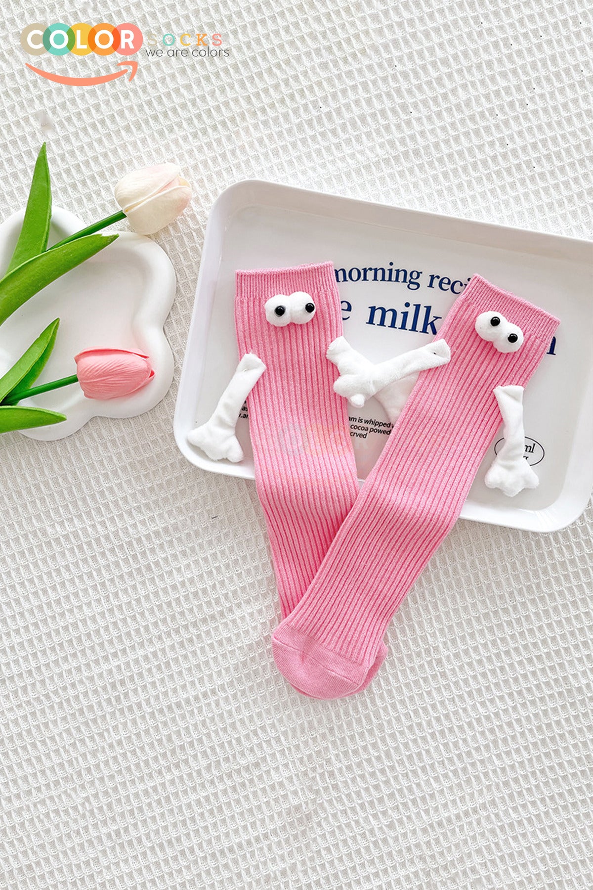 Color Socks Pembe Çocuk Mıknatıslı El Ele Tutuşan Çoraplar (Topuksuz) Pembe
