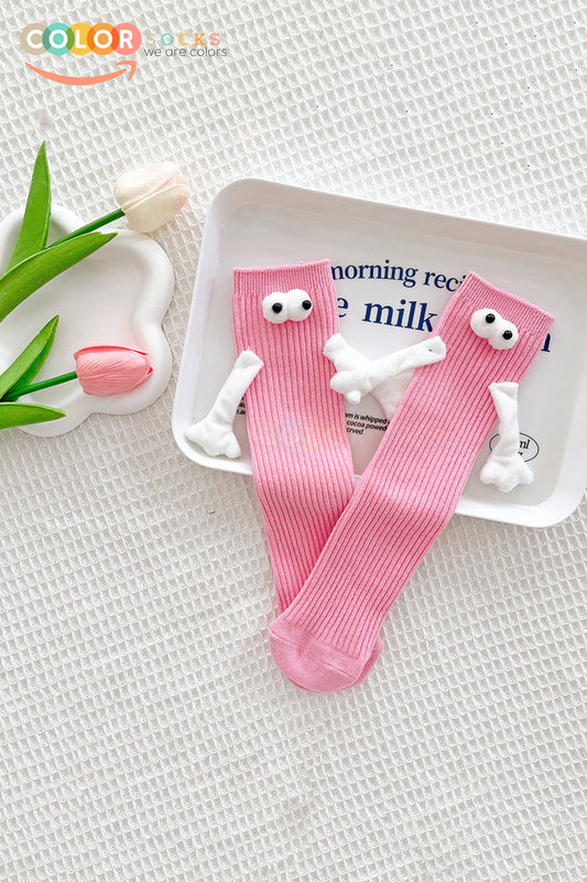 Color Socks Pembe Çocuk Mıknatıslı El Ele Tutuşan Çoraplar (Topuksuz) Pembe