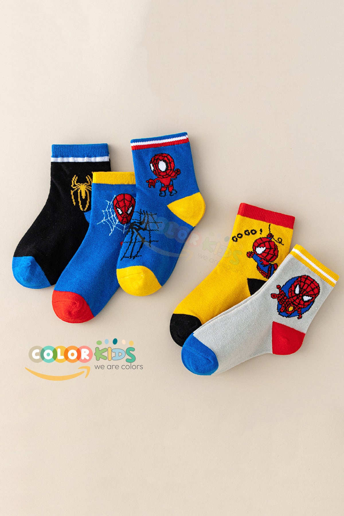 Color Socks 5 Çift Örümcek Karakterli Çocuk Çorap Seti Çok Renkli