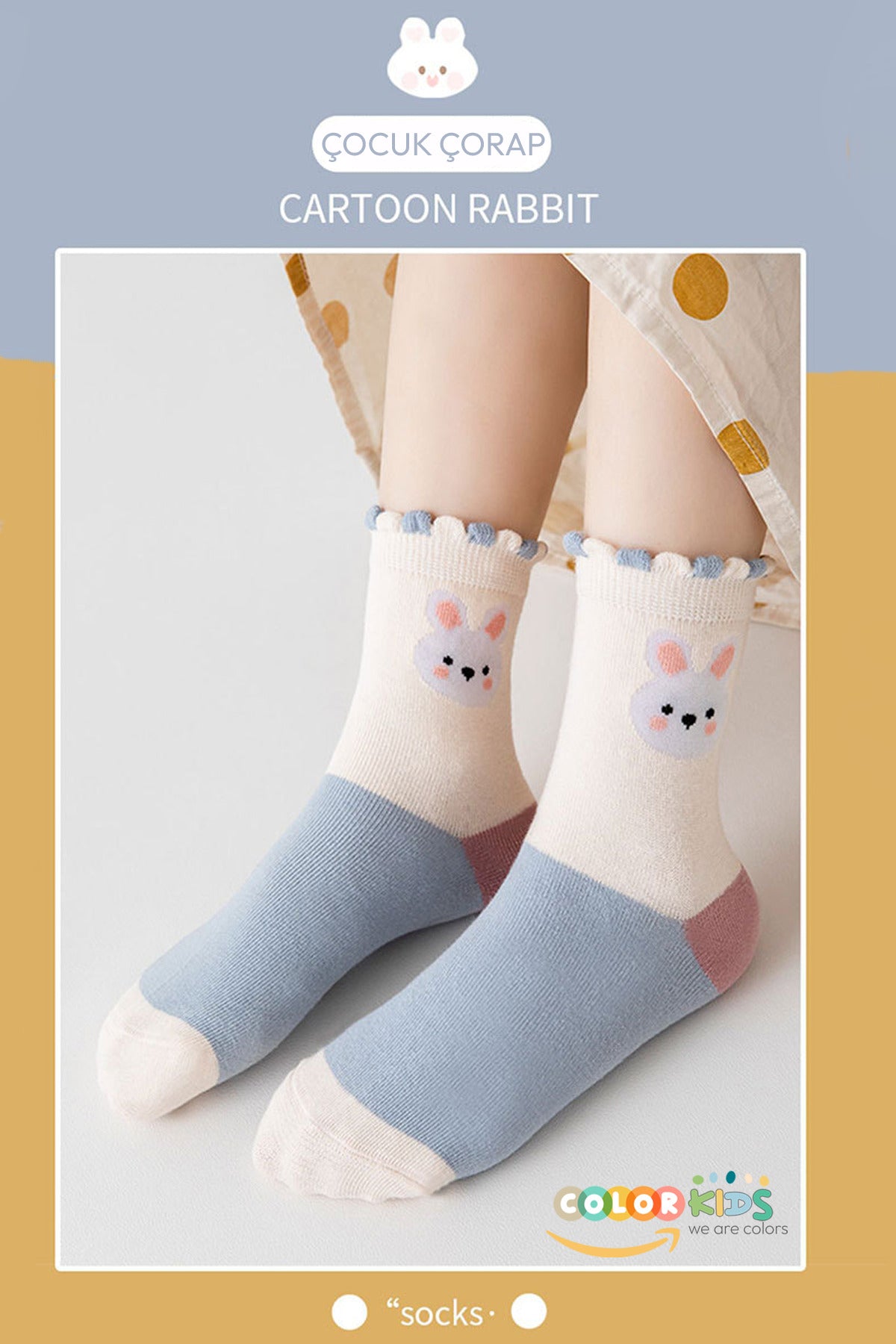 Color Socks 5 Çift Rabbit Desenli Esnek Günlük Çocuk Çorap(Extra Soft) Çok Renkli