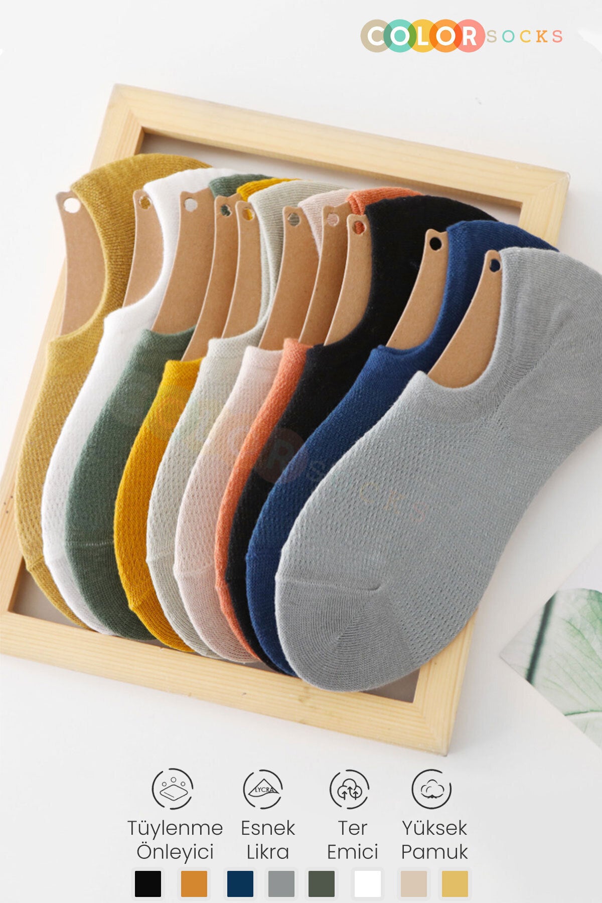 Color Socks 7 Çift Erkek Sneakers Yazlık Spor Çorap Seti (NEFES ALABİLEN) Çok Renkli