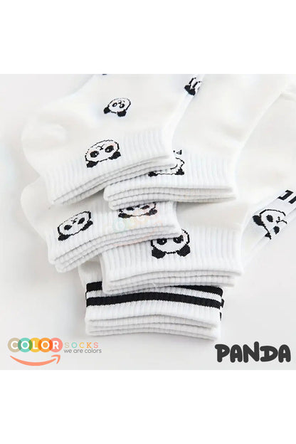 Color Socks 5 Çift Beyaz Panda Desenli Yarım Kolej Kadın Çorap Seti Beyaz