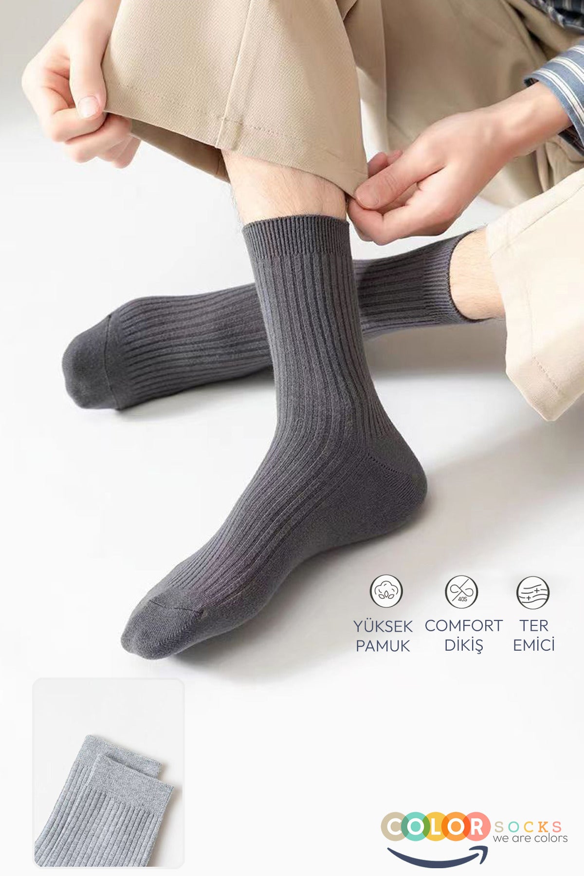 Color Socks 5 Çift Erkek Çorap Basic Fitilli Pamuk Soket (YAZLIK ÇORAP) Çok Renkli