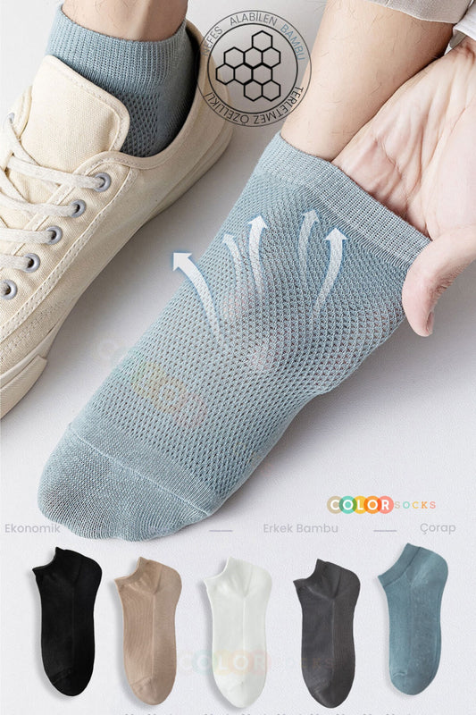 Color Socks 5 Çift Ekonomik Erkek Kısa Bambu Yazlık Çorap (TERLETMEZ) Karışık