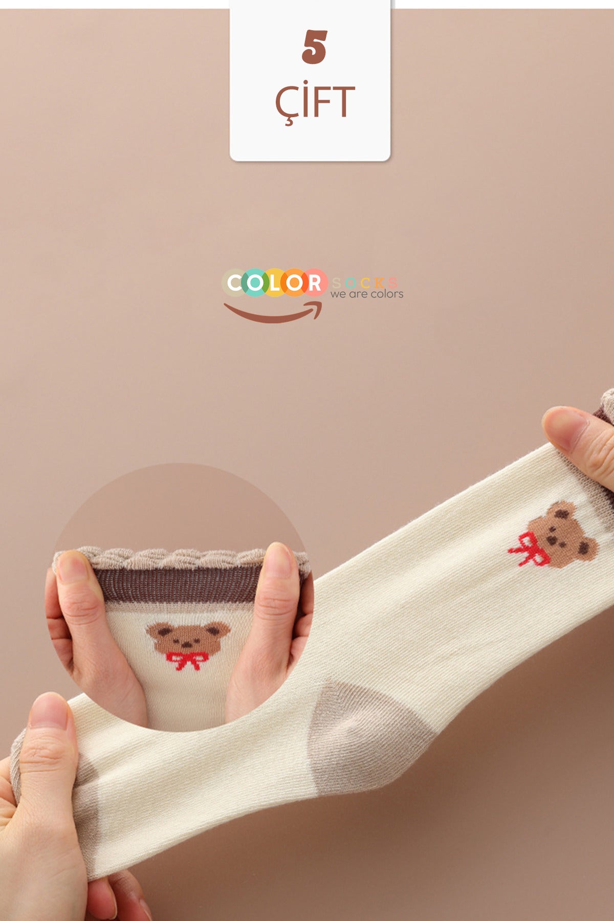 Color Socks 5 Çift Bear Desenli Kız Çocuk Çorap Seti (Extra Soft) Çok Renkli