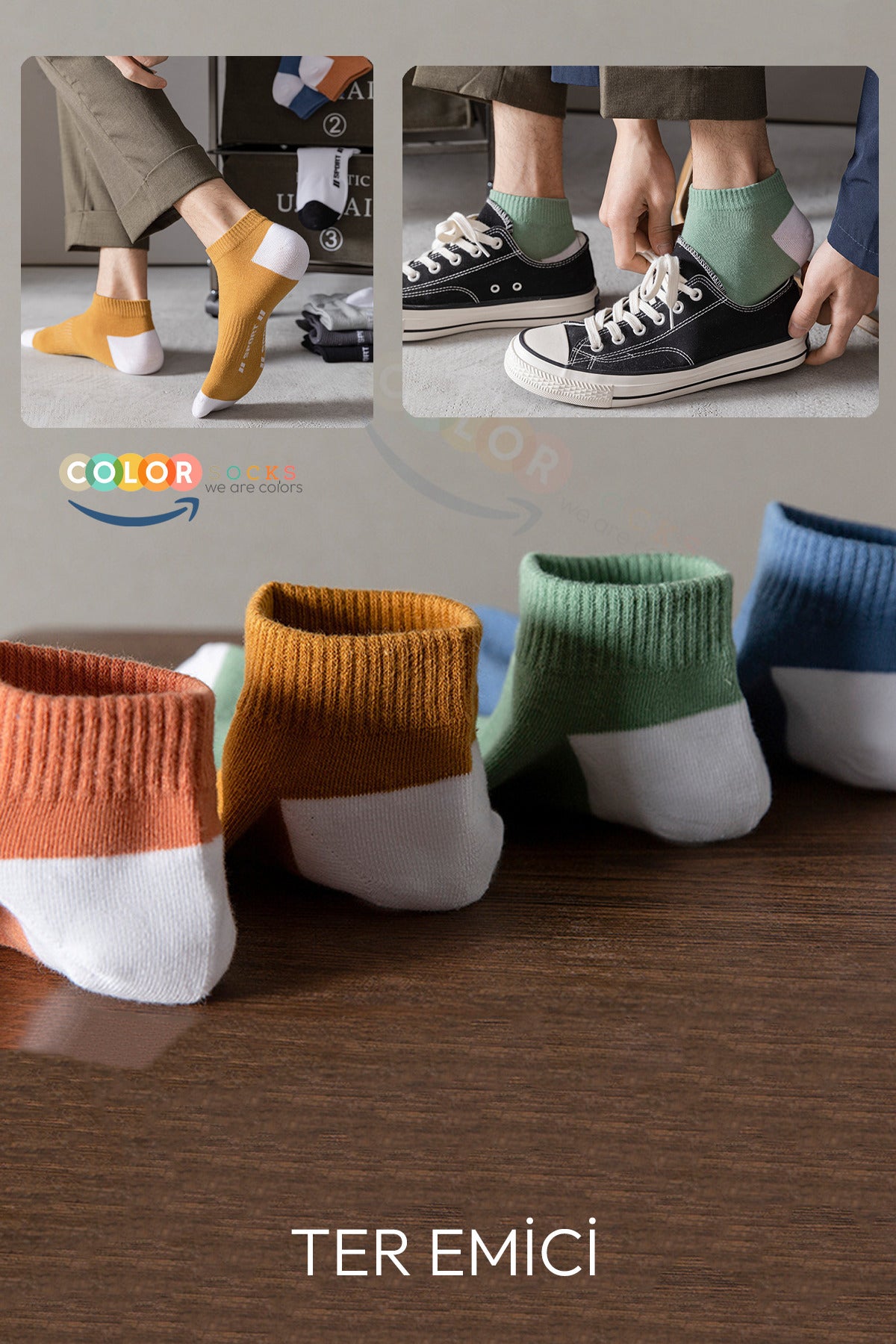 Color Socks 8 Çift Yazlık Erkek Sport Erkek Çorap (NEFES ALABİLEN) Çok Renkli