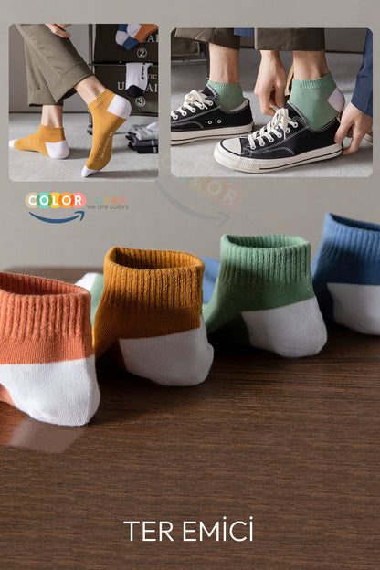 Color Socks 8 Çift Yazlık Erkek Sport Erkek Çorap (NEFES ALABİLEN) Çok Renkli