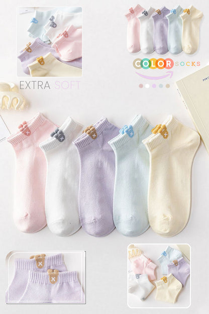 Color Socks 5'li Japon Kore Tarzı Kadın Kısa Patik Yazlık Çorap Çok Renkli