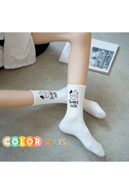 Color Socks 5 Çift Kadın Inek Desenli Çorap Beyaz Siyah
