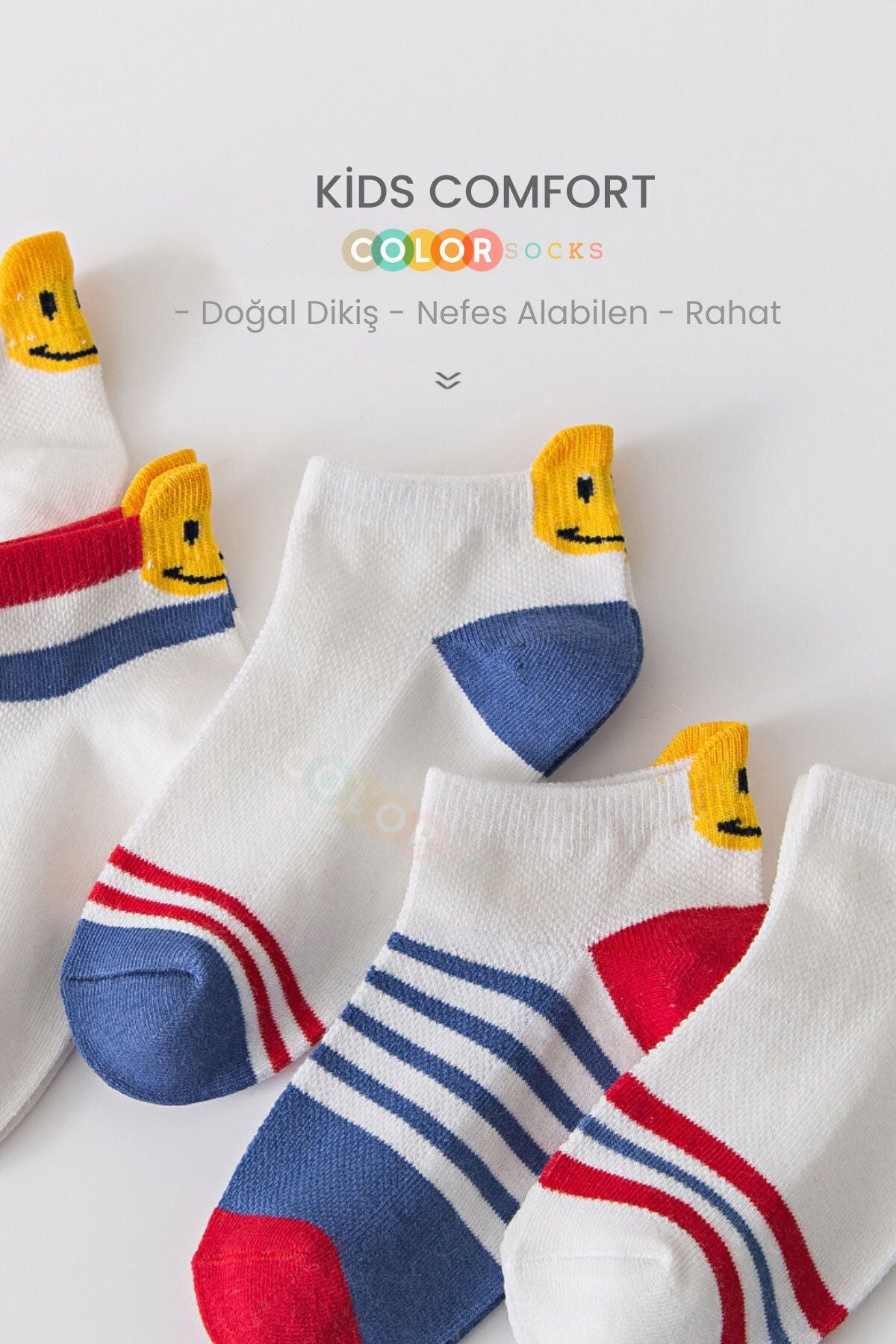 Color Socks 5'li Smile Desenli Çocuk Çorap Seti (OKULA DÖNÜŞ) Çok Renkli