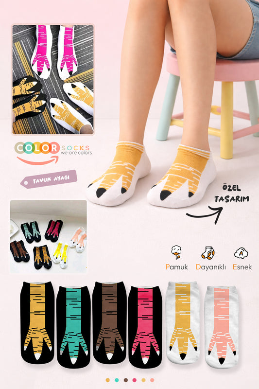 Color Socks 6 Çift Tavuk Ayağı Desenli Patik Çorap Seti (Extra Soft) Çok Renkli