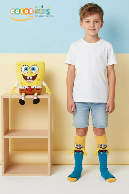 Color Socks 1 Çift SB Sarı Sevimli Kahramanlar Desenli Çocuk Çorap (Topuksuz) Sarı