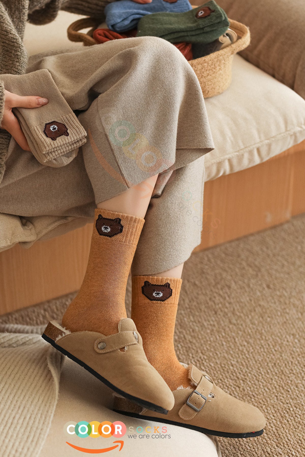 Color Socks 5 Çift İçi Polarlı Teddy Desenli Kadın Havlu Termal Çorap Çok Renkli