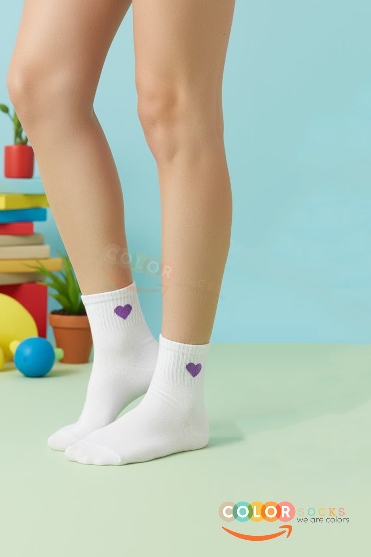 Color Socks 5 Çift Beyaz Renkli Kalp Desenli Kadın Çorap (Extra Soft) Beyaz