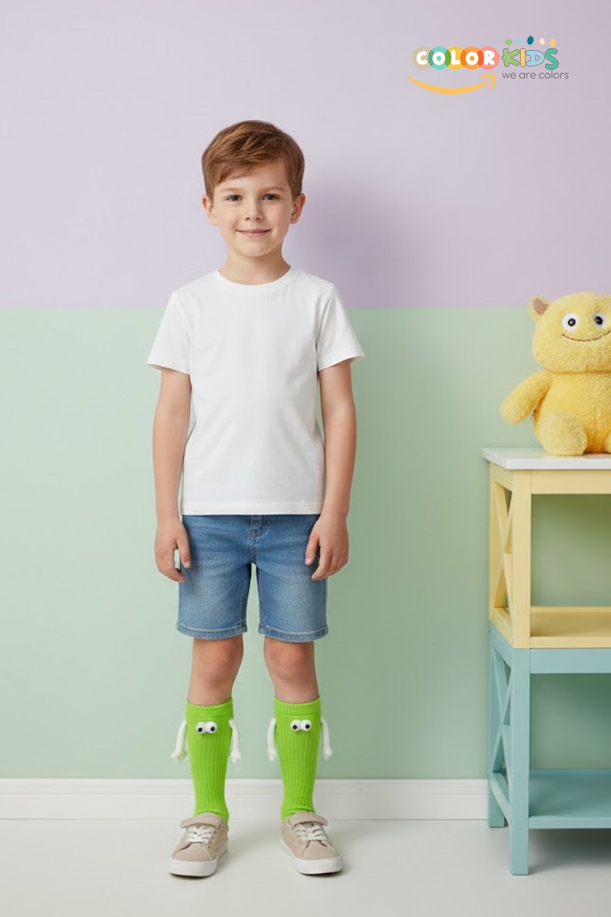 Color Socks Yeşil Çocuk Mıknatıslı El Ele Tutuşan Çoraplar (Topuksuz) Yeşil
