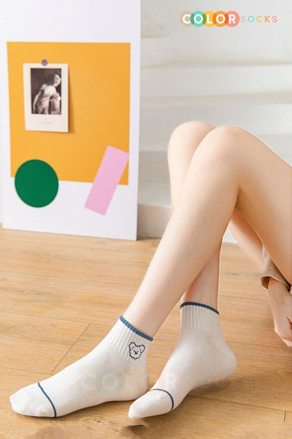 Color Socks 5 Çift Sevimli Panda Desenli Tenis Kolej Çorap (EXTRA SOFT) Çok Renkli
