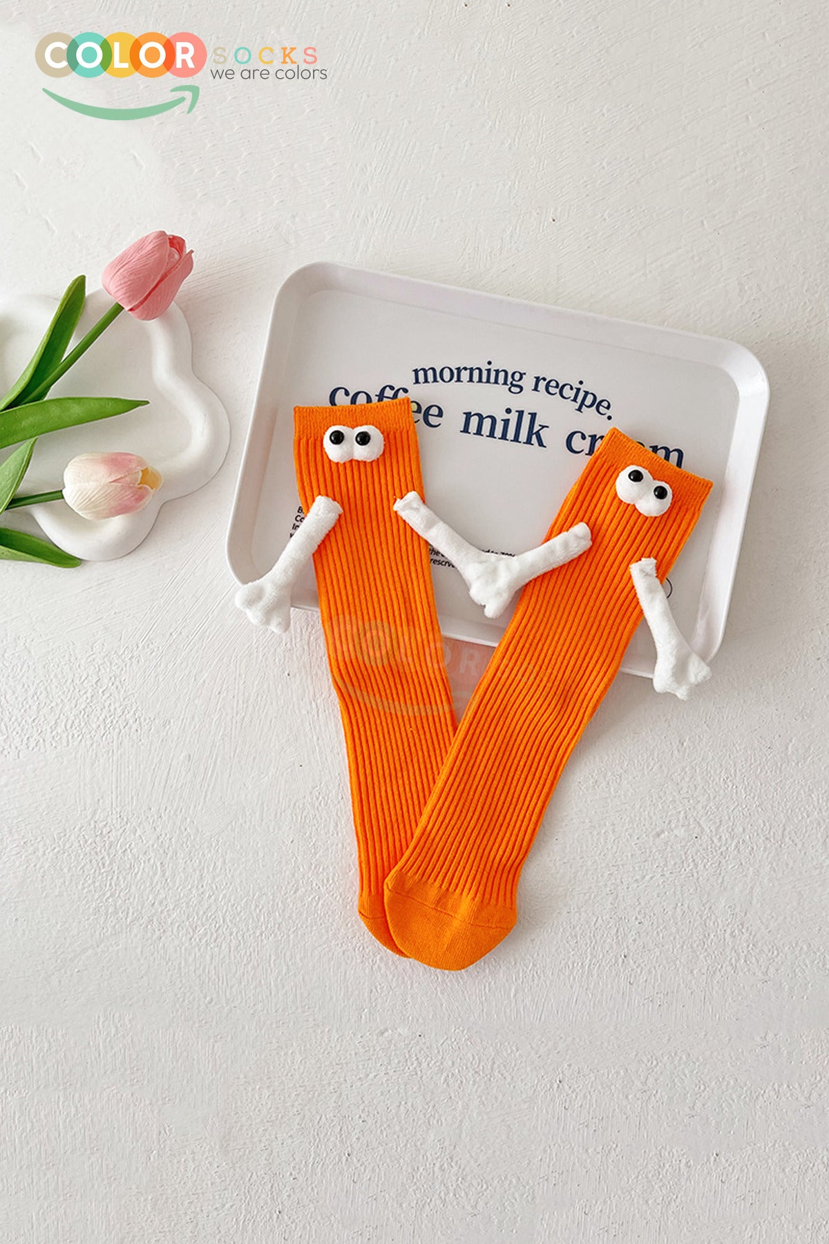 Color Socks Turuncu Çocuk Mıknatıslı El Ele Tutuşan Çorap Turuncu