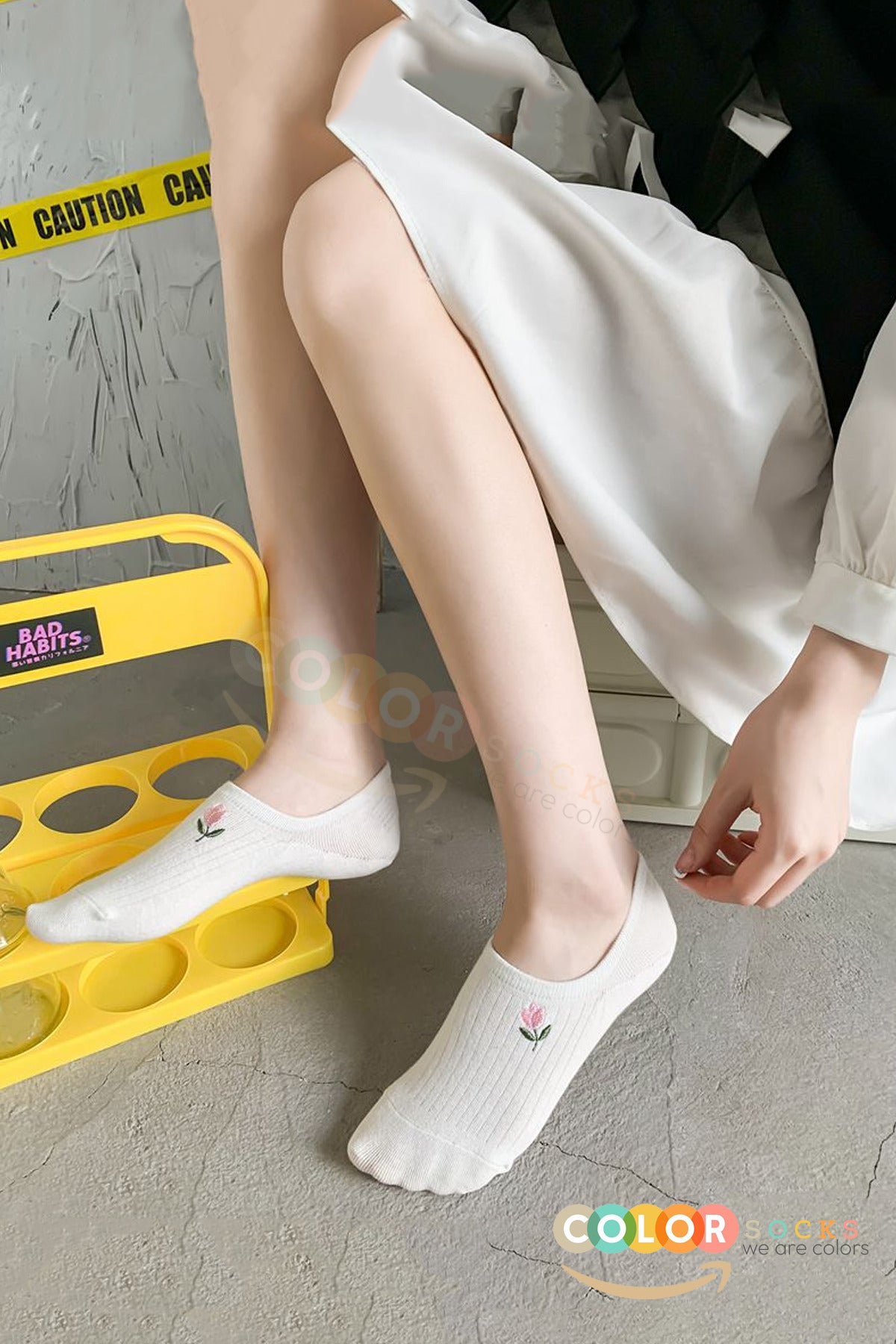 Color Socks 10'lu Ekru İlkbahar - Yaz Desenli Kadın Görünmez Babet Çorap (Extra Soft) Ekru