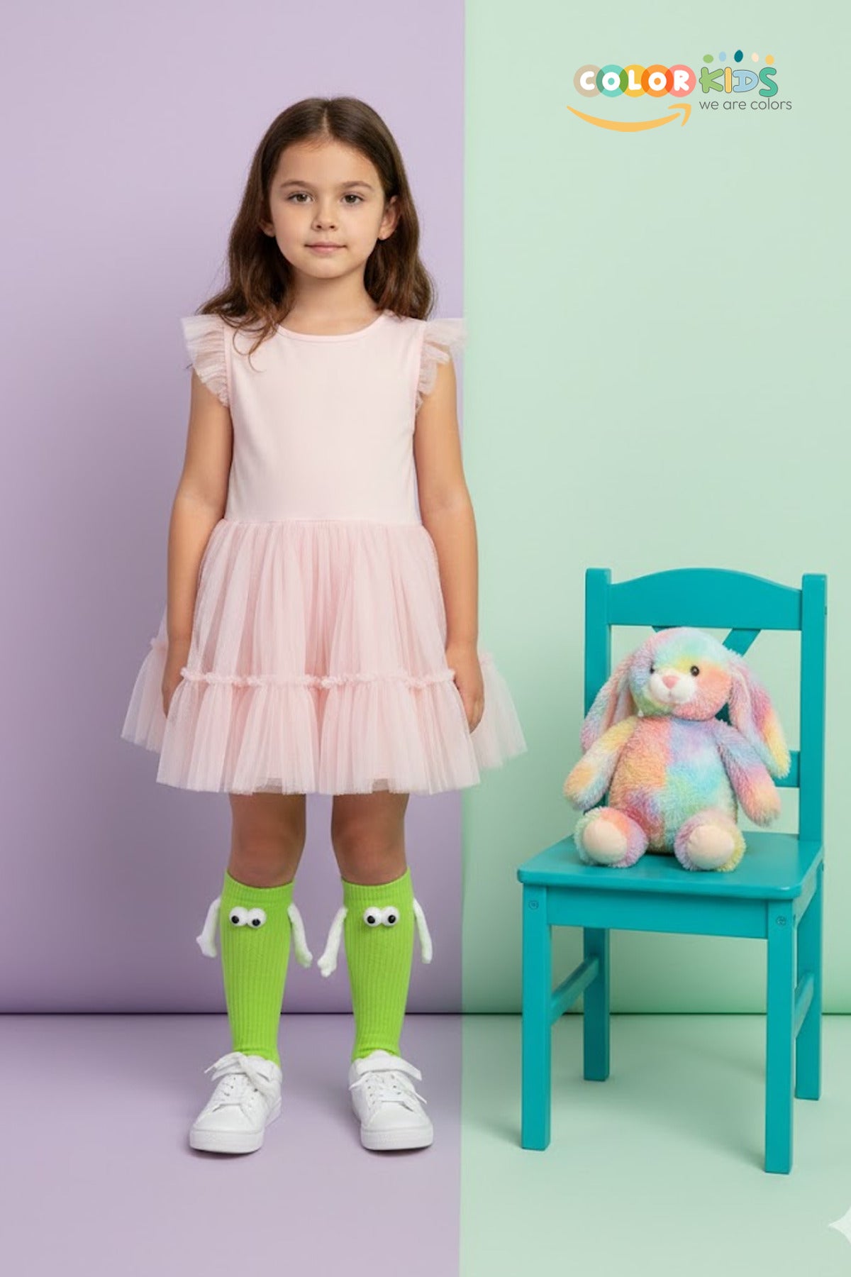 Color Socks Yeşil Çocuk Mıknatıslı El Ele Tutuşan Çoraplar (Topuksuz) Yeşil