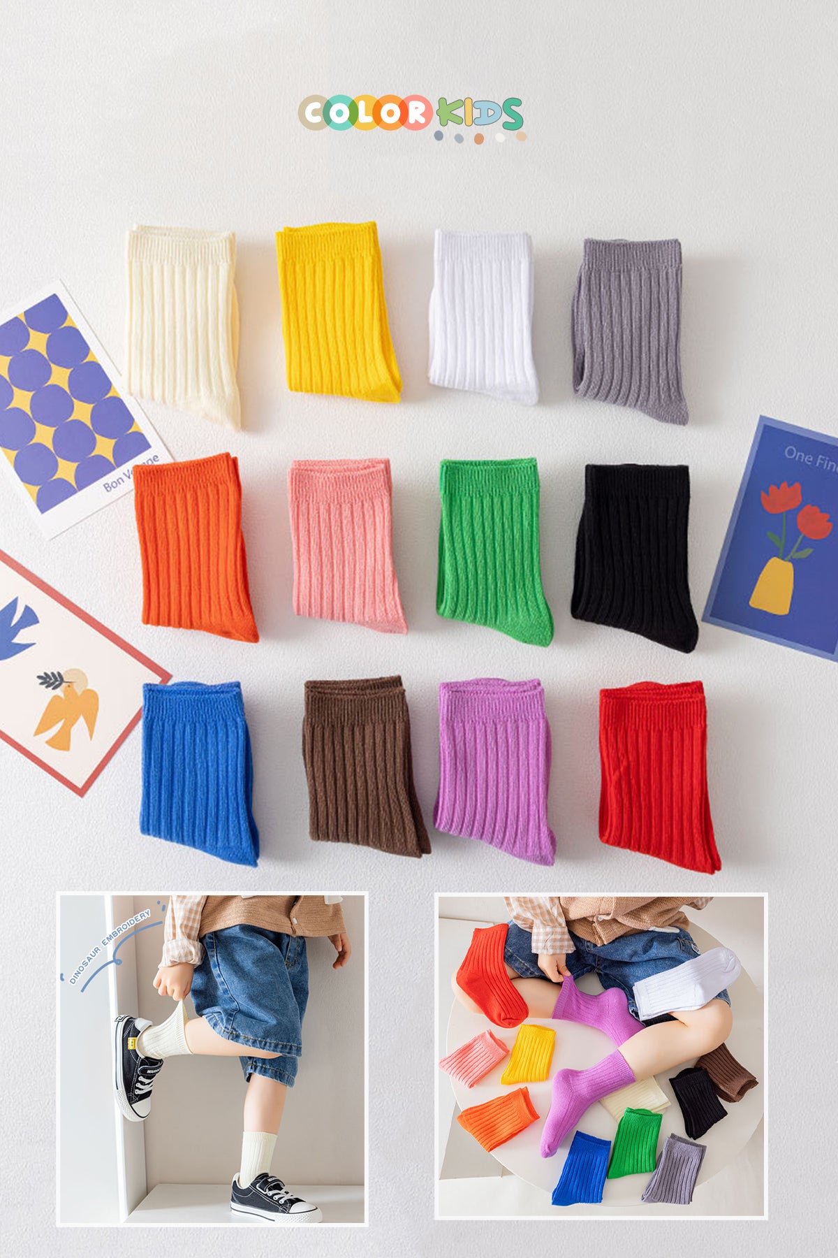 Color Socks 5 Çift Çocuk Ilkbahar - Yaz Soket Çorap Seti Sarı