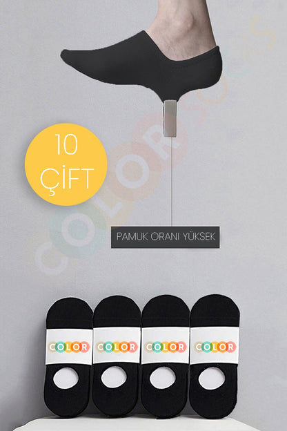 Color Socks 10 Çift Siyah Yazlık Babet Çorap Seti Siyah