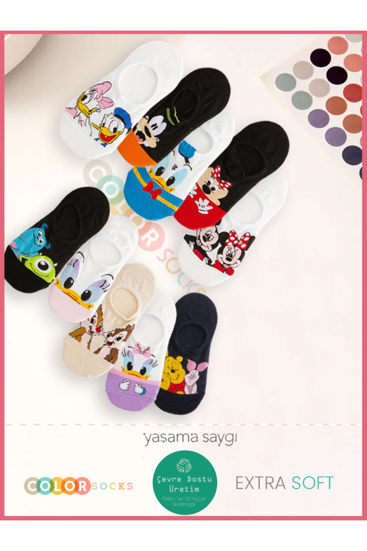 Color Socks 10 Çift Eğlenceli Sevimli Karakter Kadın Çorap (EXTRA SOFT) Çok Renkli