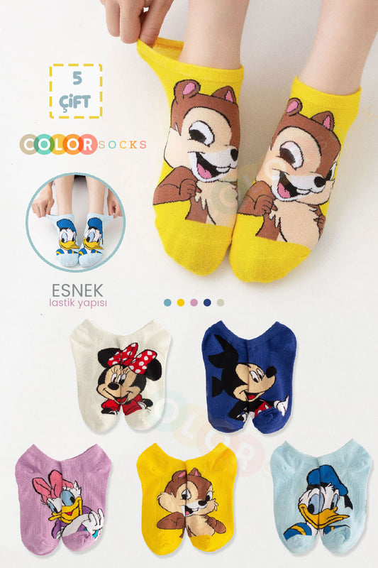 Color Socks 5'li Kadın Çizgi Karakter Patik Çorap Seti (Comfort Soft) Karışık