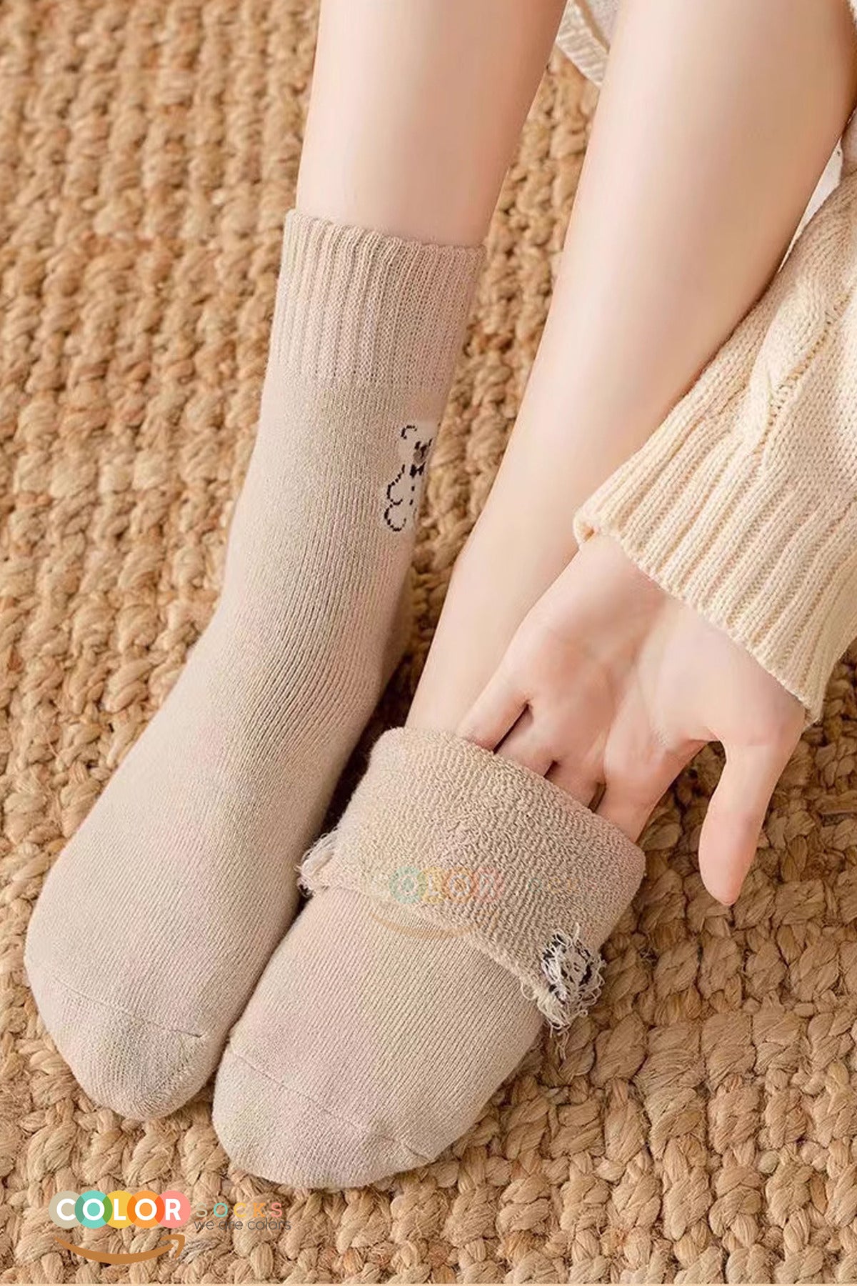 Color Socks 5 Çift Havlu Teddy Desenli Kışlık Kadın Çorap (Isı Emici) Çok Renkli