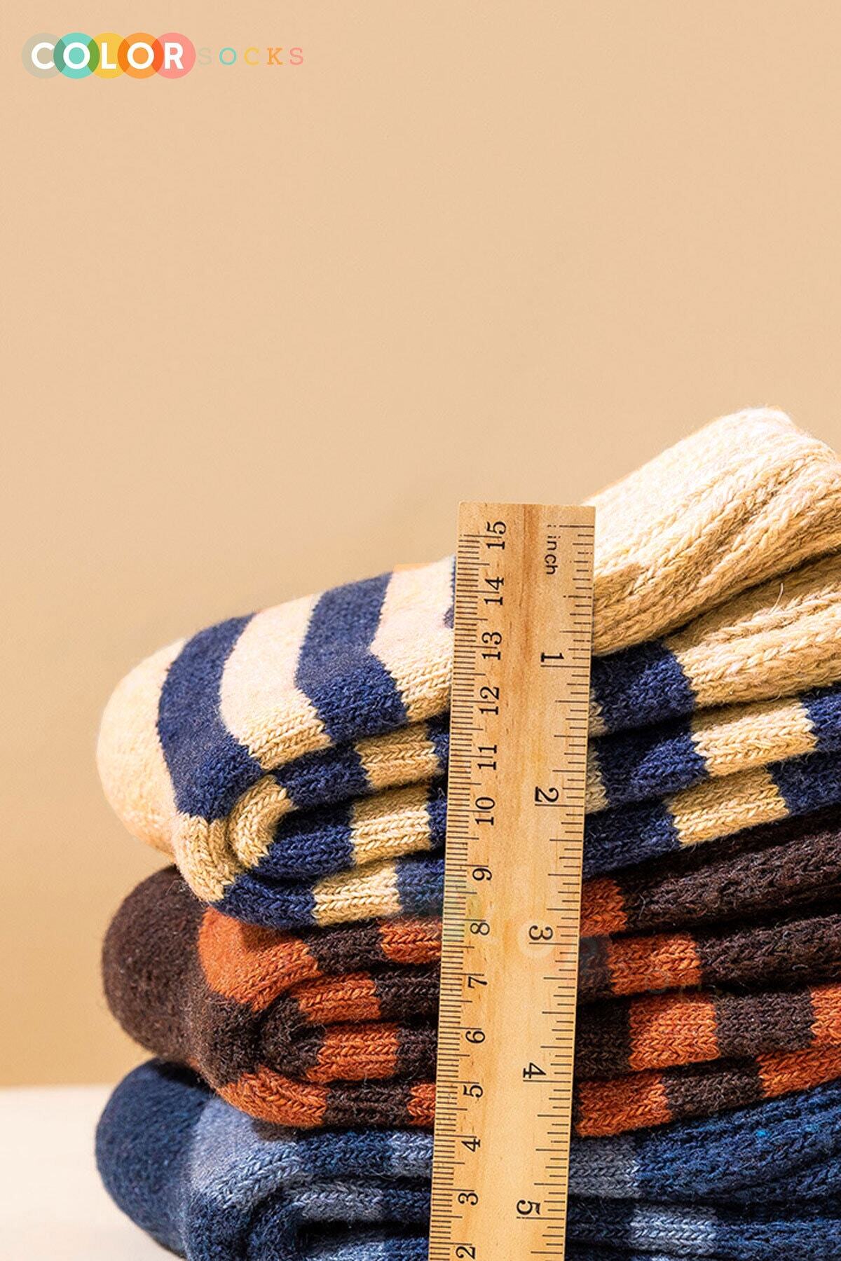 Color Socks 5 Çift Kışlık %100 Yün Çizgili Desenli Unisex Çorap Çok Renkli