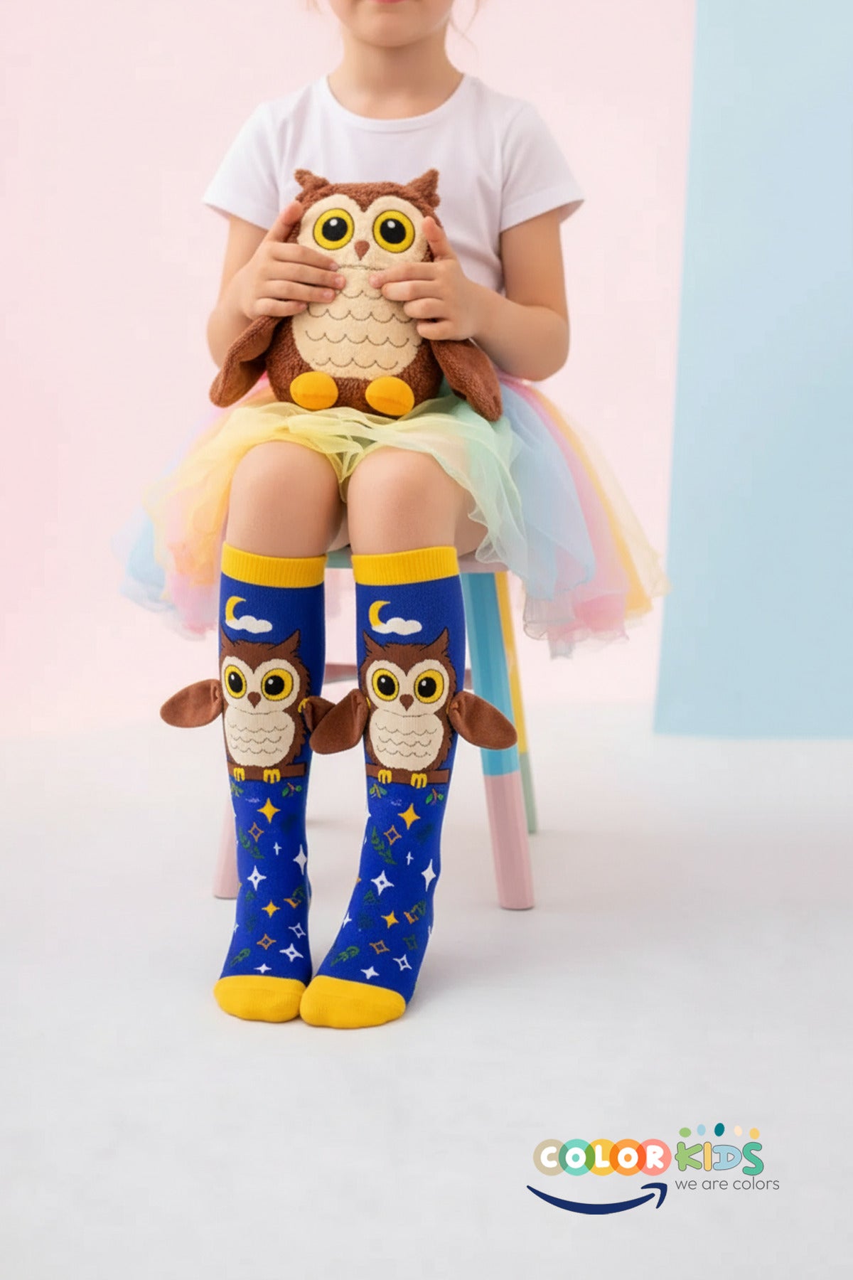 Color Socks 🦉 1 Çift Baykuş Peluş Kanatlı Unisex Çocuk Çorap (Topuksuz) Lacivert