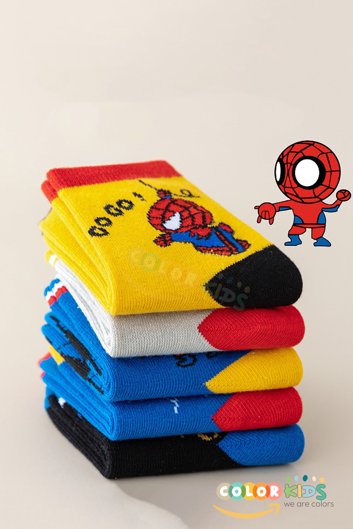 Color Socks 5 Çift Örümcek Karakterli Çocuk Çorap Seti Çok Renkli