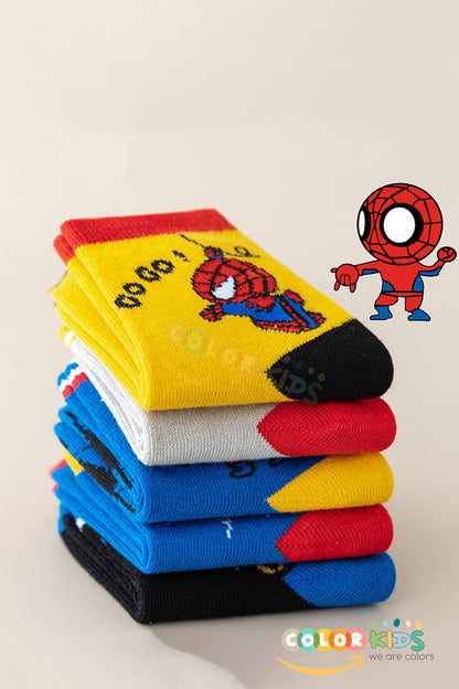 Color Socks 5 Çift Örümcek Karakterli Çocuk Çorap Seti Çok Renkli
