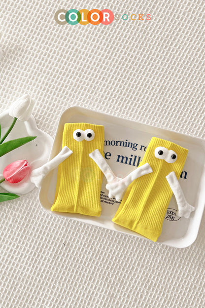 Color Socks Sarı Çocuk Mıknatıslı El Ele Tutuşan Çoraplar (Topuksuz) Sarı