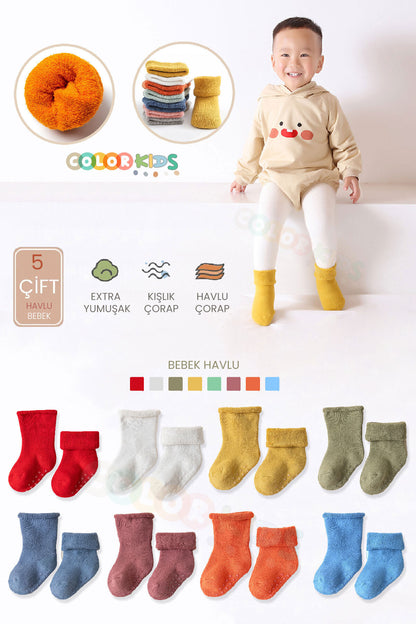 Color Socks 5'li Erkek Bebek Kışlık Havlu Çorap (ISI EMİCİ) Erkek