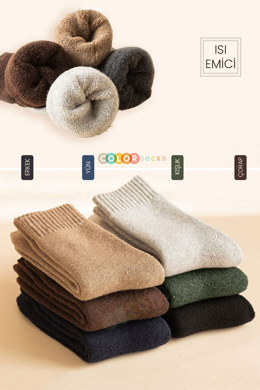 Color Socks 5'li Erkek - Kadın Kalın Yün Kışlık Çorap Seti (ISI EMİCİ) Karışık