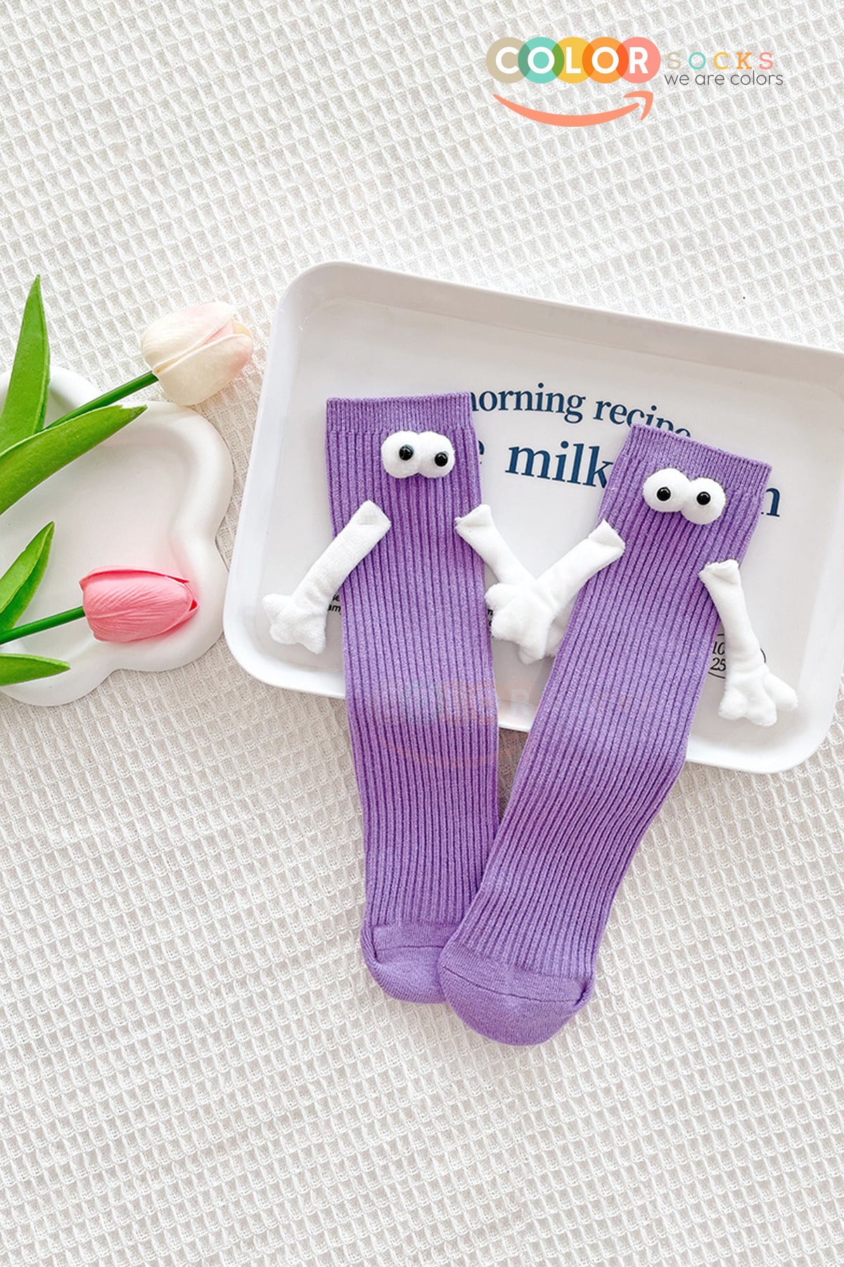 Color Socks 1 Çift Mor El Ele Tutuşan Gözlü Mıknatıslı Çorap Seti (UNİSEX) Mor