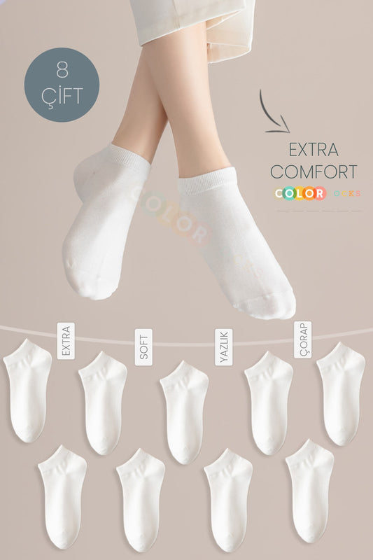 Color Socks 8 Çift Beyaz Extra Comfort Kadın Patik Çorap Seti Beyaz