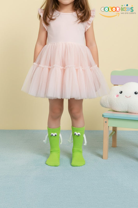Color Socks Yeşil Çocuk Mıknatıslı El Ele Tutuşan Çoraplar (Topuksuz) Yeşil