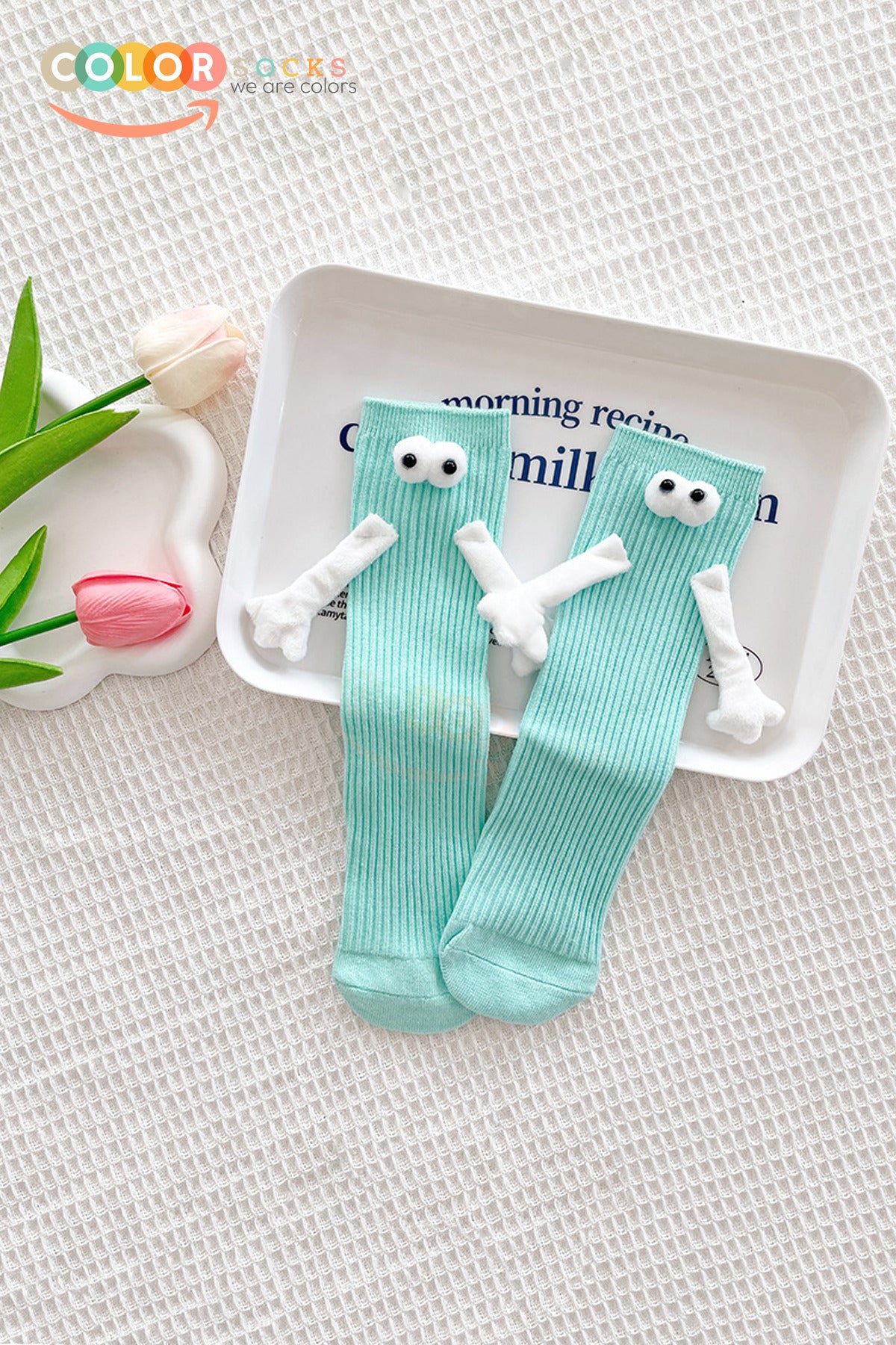 Color Socks Turkuaz Çocuk Mıknatıslı El Ele Tutuşan Çoraplar (Topuksuz) Turkuaz