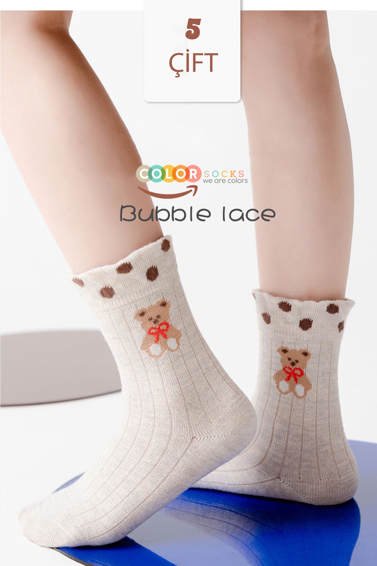 Color Socks 5 Çift Bear Desenli Kız Çocuk Çorap Seti (Extra Soft) Çok Renkli