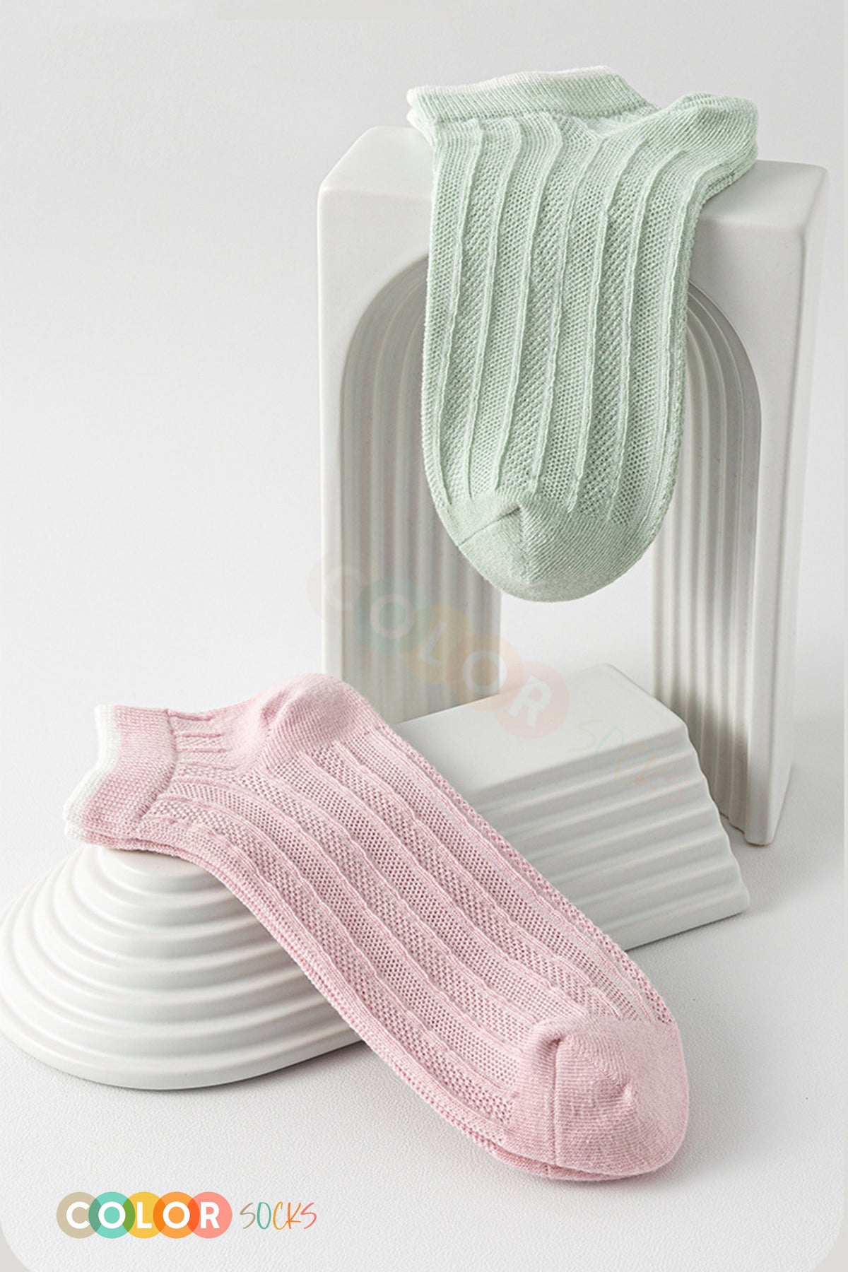 Color Socks 5 Çift Kabartma Desen Patik Extra Soft Kadın Çorap Karışık