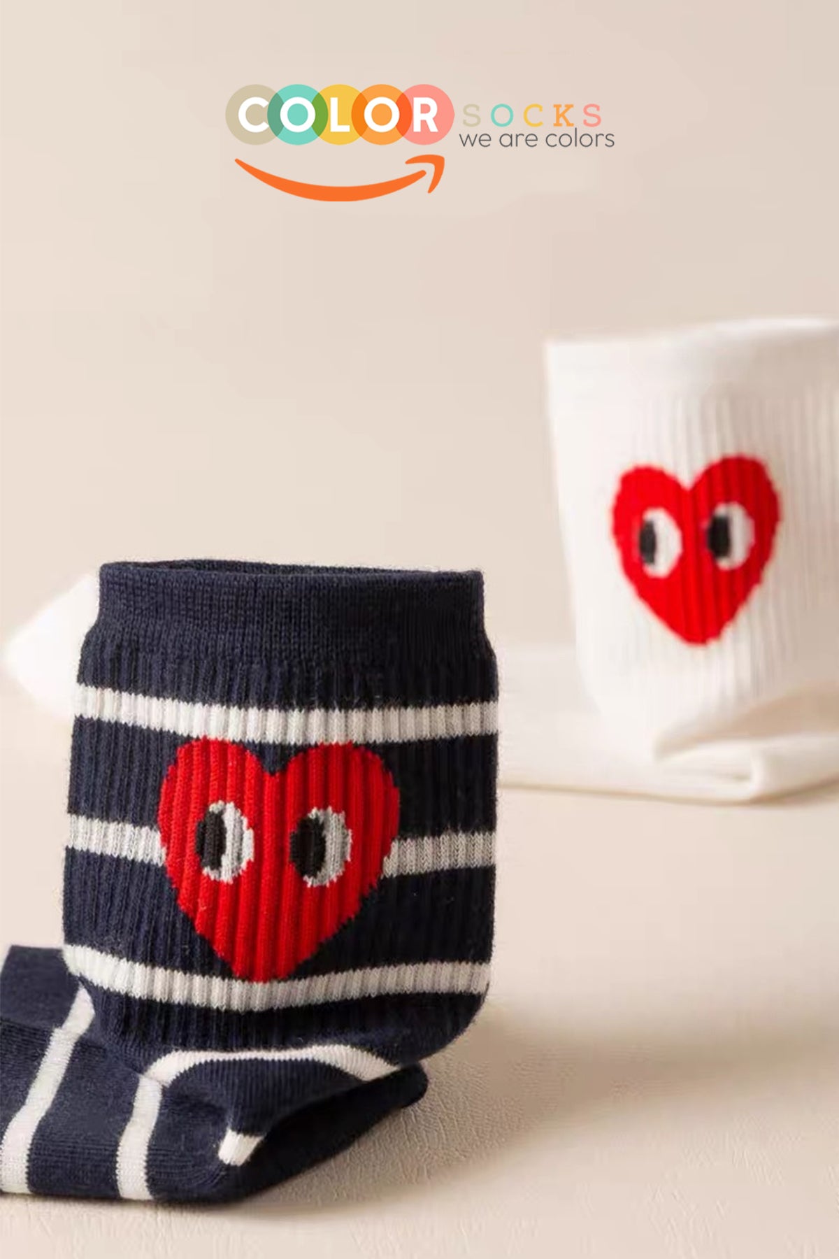 Color Socks 5 Çift Kalp Desenli Pamuklu Çorap Seti (Extra Soft) Beyaz Siyah