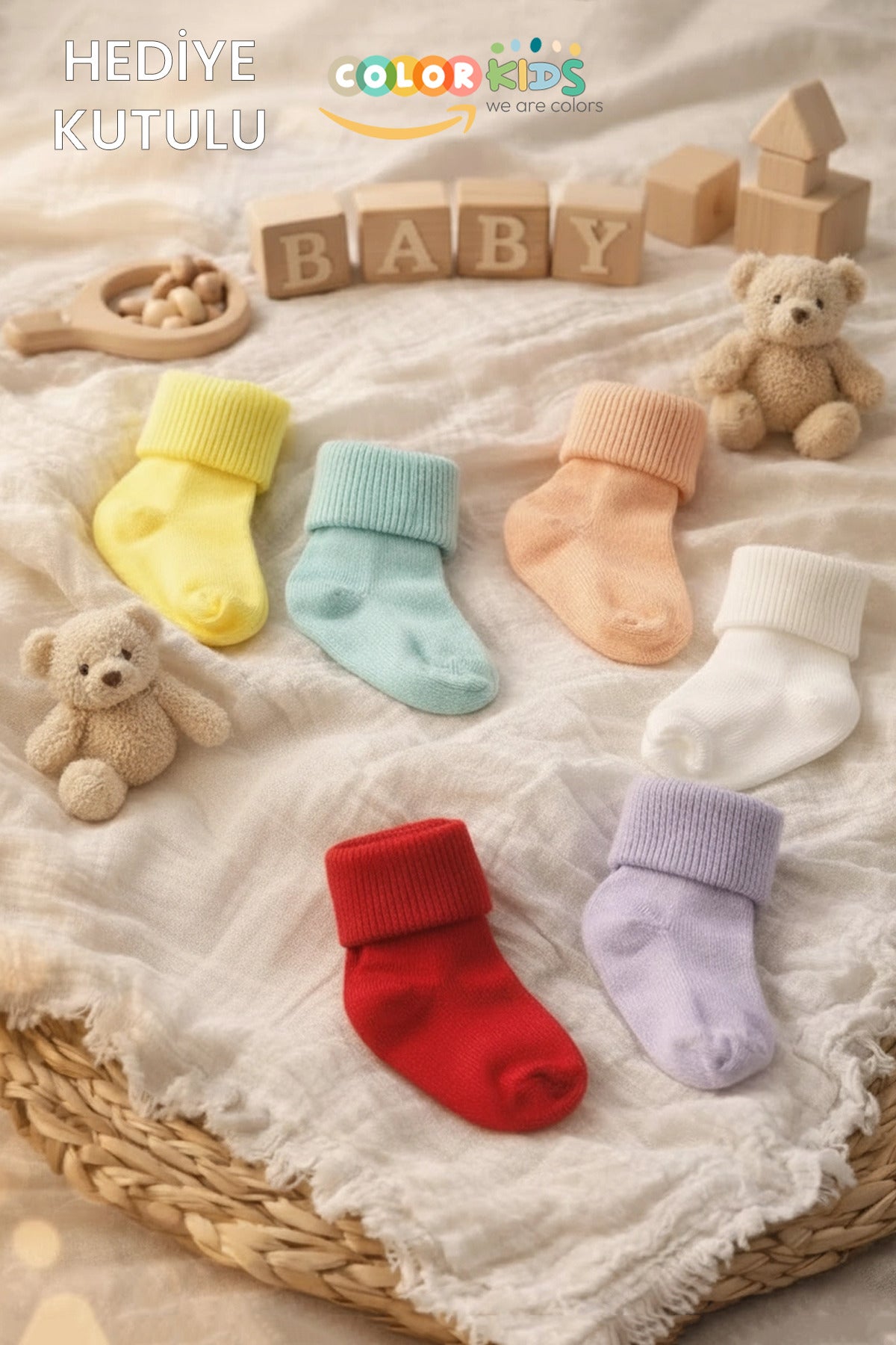 Color Socks 🍼 6 Çift Kutulu Organik Bebek Çorap Seti (Soft Touch) Çok Renkli