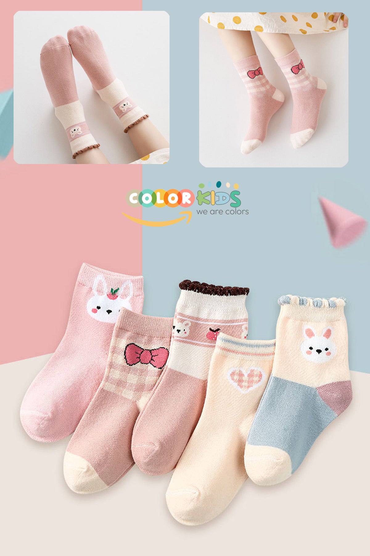 Color Socks 5 Çift Rabbit Desenli Esnek Günlük Çocuk Çorap(Extra Soft) Çok Renkli