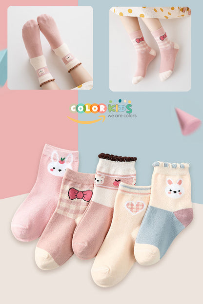 Color Socks 5 Çift Rabbit Desenli Esnek Günlük Çocuk Çorap(Extra Soft) Çok Renkli