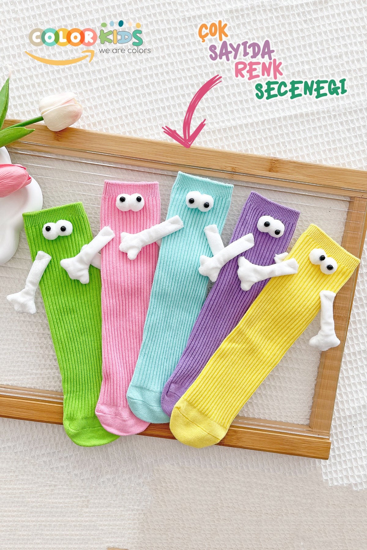 Color Socks Çocuk Mıknatıslı El Ele Tutuşan Çoraplar (Topuksuz) Çok Renkli