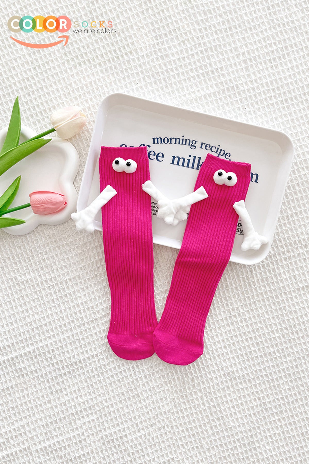 Color Socks Fuşya Çocuk Mıknatıslı El Ele Tutuşan Çoraplar (TOPUKSUZ) Bej