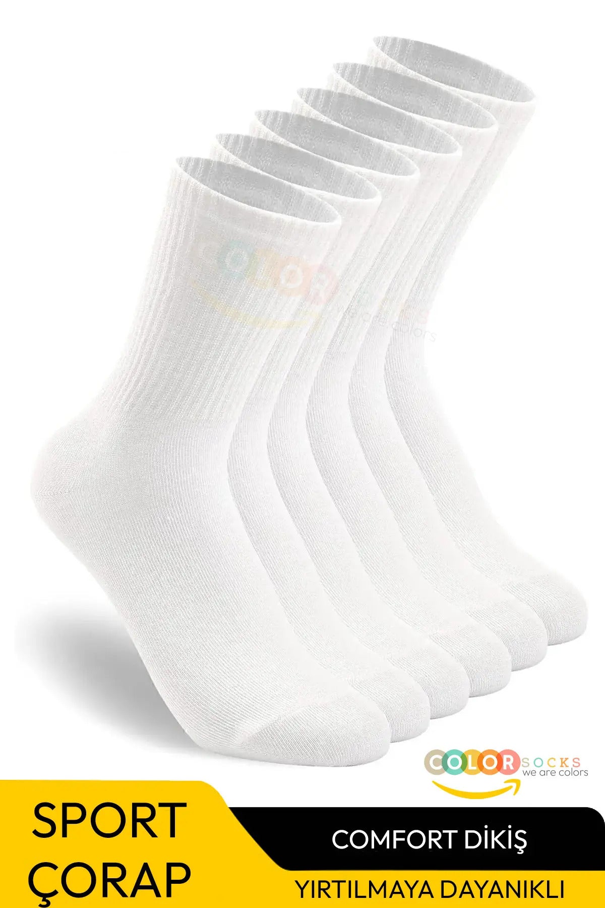 Color Socks Unisex Sport Tenis Soket Tekli Beyaz Çorap (Terletmez) Beyaz