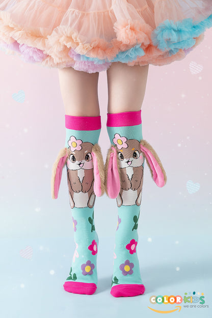 Color Socks 🌟 1 Çift Tavşan Peluş Kulaklı Kız Çocuk Çorap (Topuksuz) Turkuaz